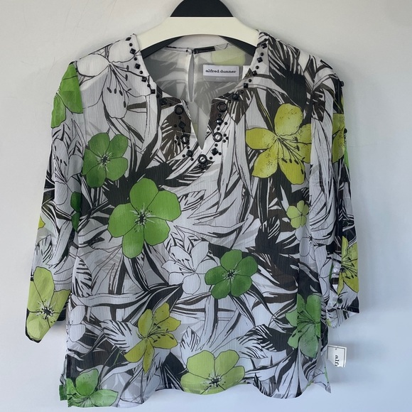 Alfred Dunner Sao Paolo Green and Black Floral Lined Blouse 8P - Picture 7 of 15